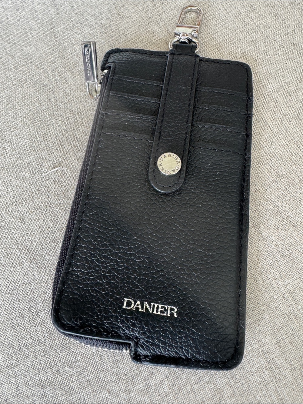 Danier Black Leather Card Holder with Clip & Zipper Pocket